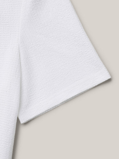 Stretchy Textured Pleated Round Neck T-Shirt