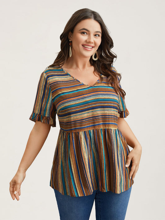 Striped V-Neck Peplum Shirt