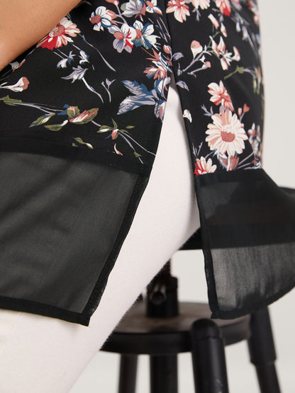 Garden Print Spliced V-Neck Blouse