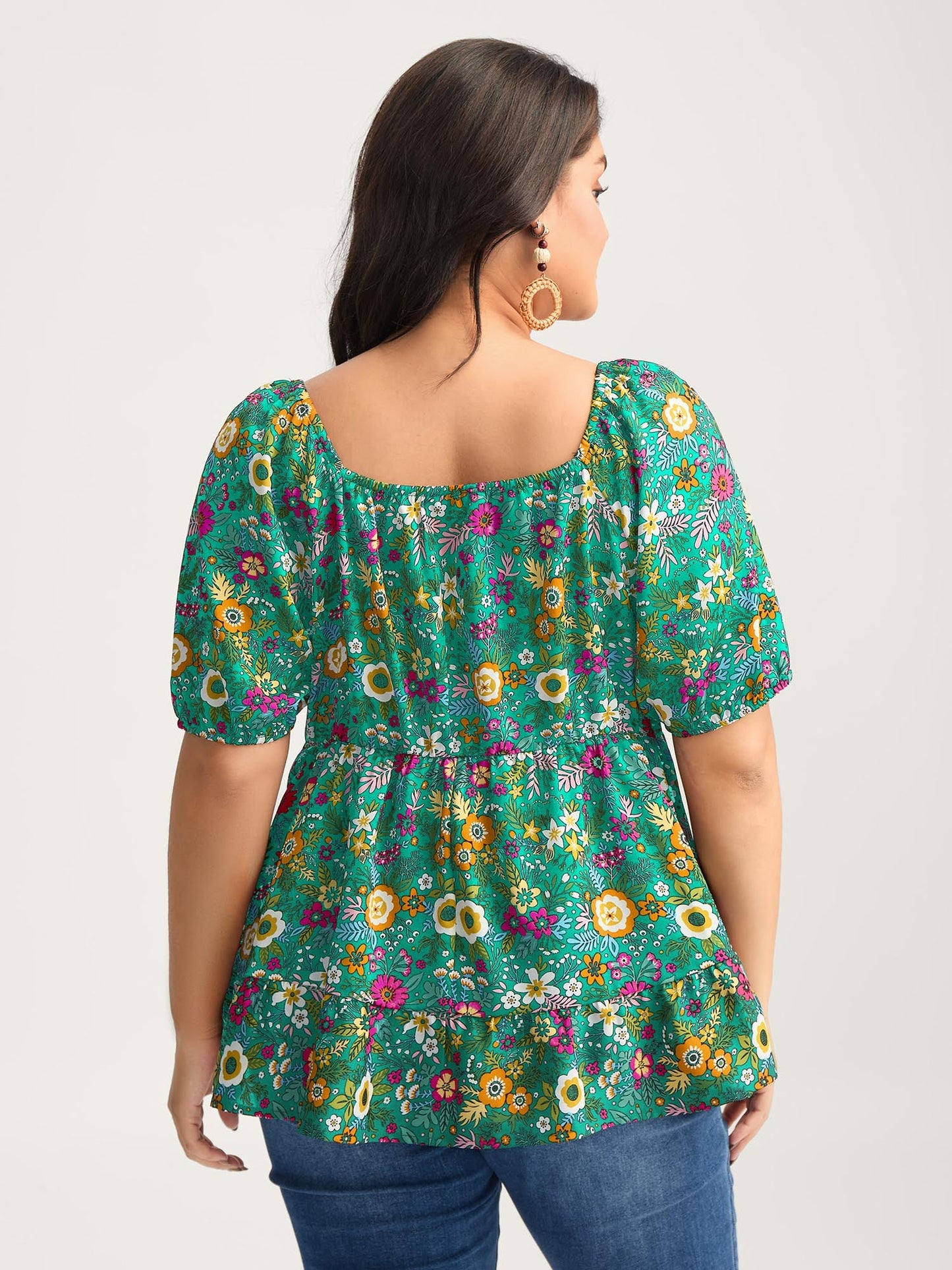 Floral Square Neck Fit and Flare Blouse