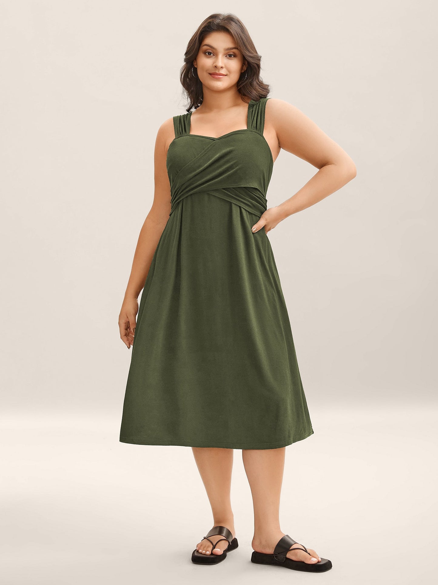 Crosswrap Bodice Pockets Midi Dress