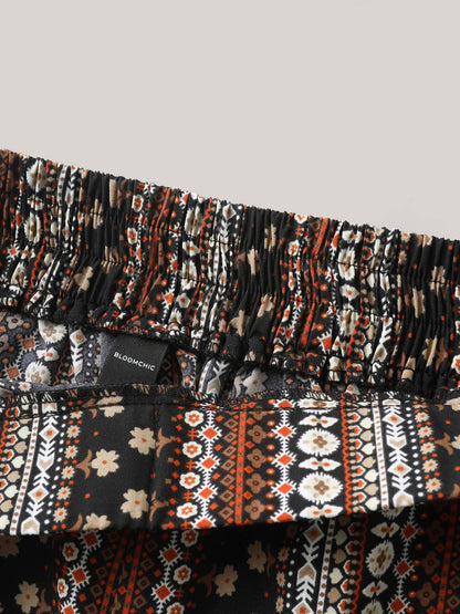 Boho Geometric Pattern Wide-Leg Pants