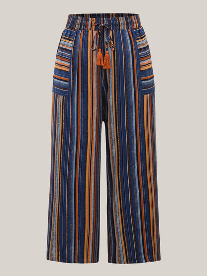 Boho Stripes Drawstring Wide-Leg Pants