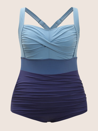 Contrast Twist Front Tummy-Control One Piece Swimsuit