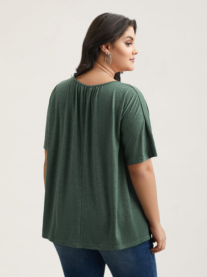 Pleated Plain Half-Sleeve Knit Top