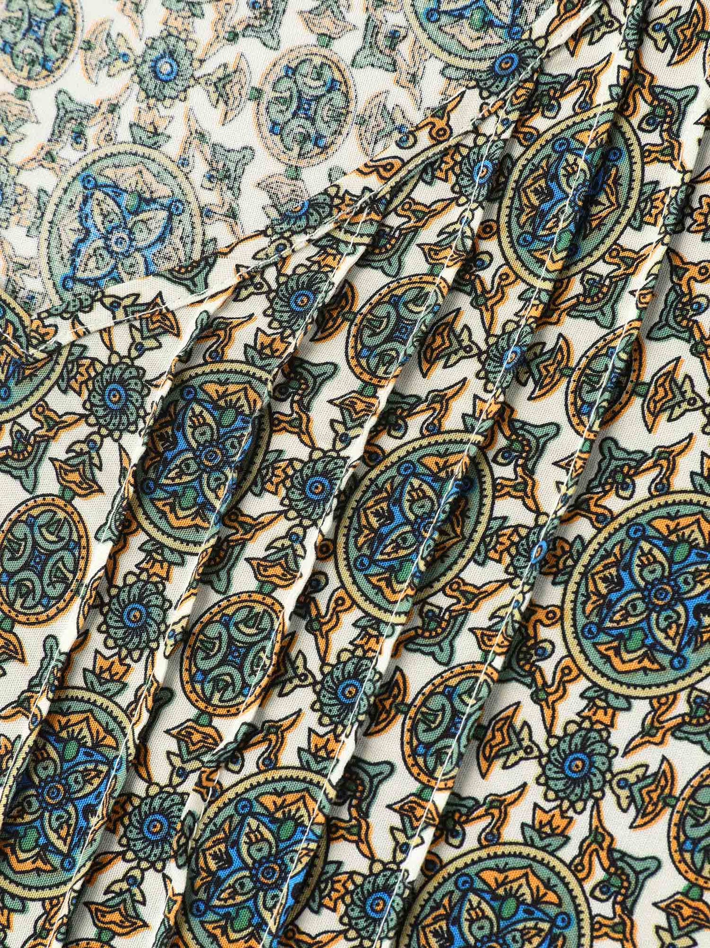 Pin-Tuck Pleat Ornate Print Relaxed Fit Shirt