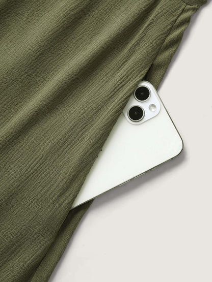 Waist-Defining Tie Ruffled Sleeve Midi Dress