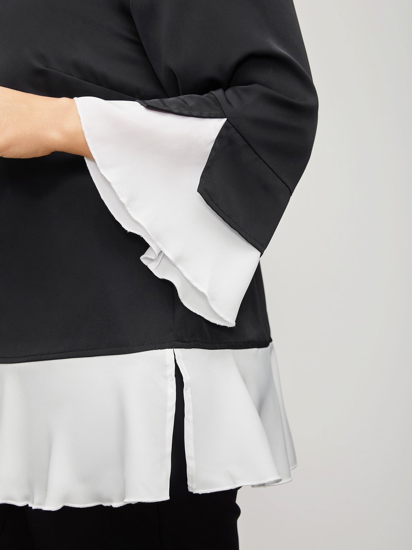 Contrast Patchwork Bell Sleeve Blouse