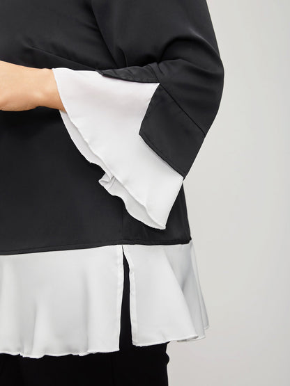 Contrast Patchwork Bell Sleeve Blouse