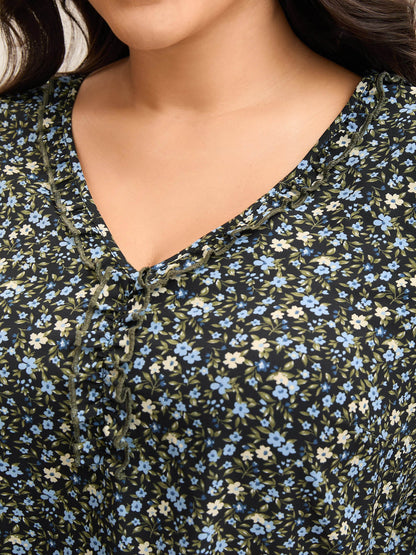 Ditsy Floral Print Frill Trim Blouse