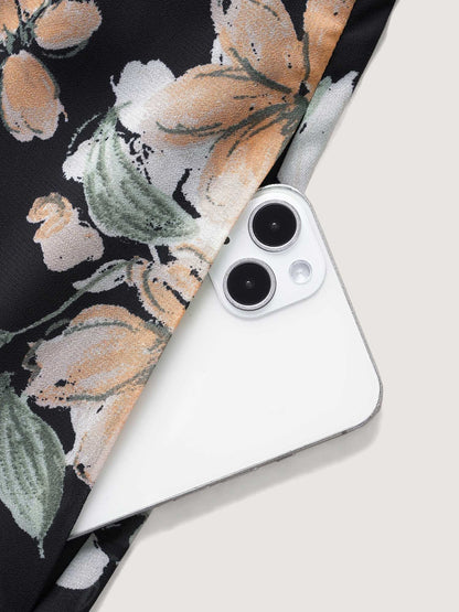 Floral Heart Neckline Woven Ribbon Gathered Dress