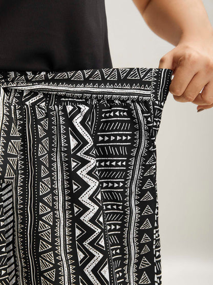 Waist-Tie Wide-Leg Boho Print Pants