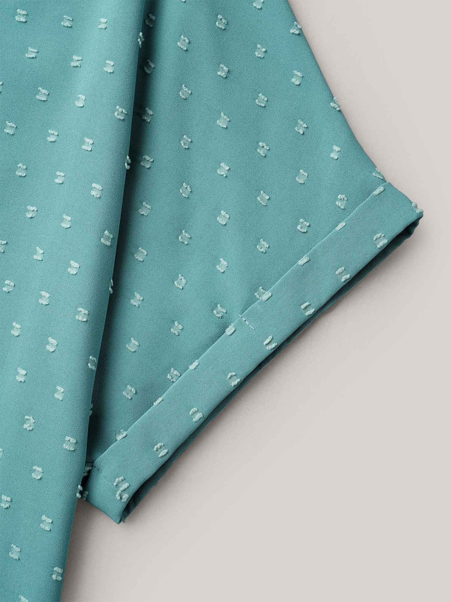 Back-Button Textured V-Neck Shirt