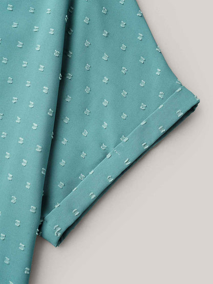 Back-Button Textured V-Neck Shirt