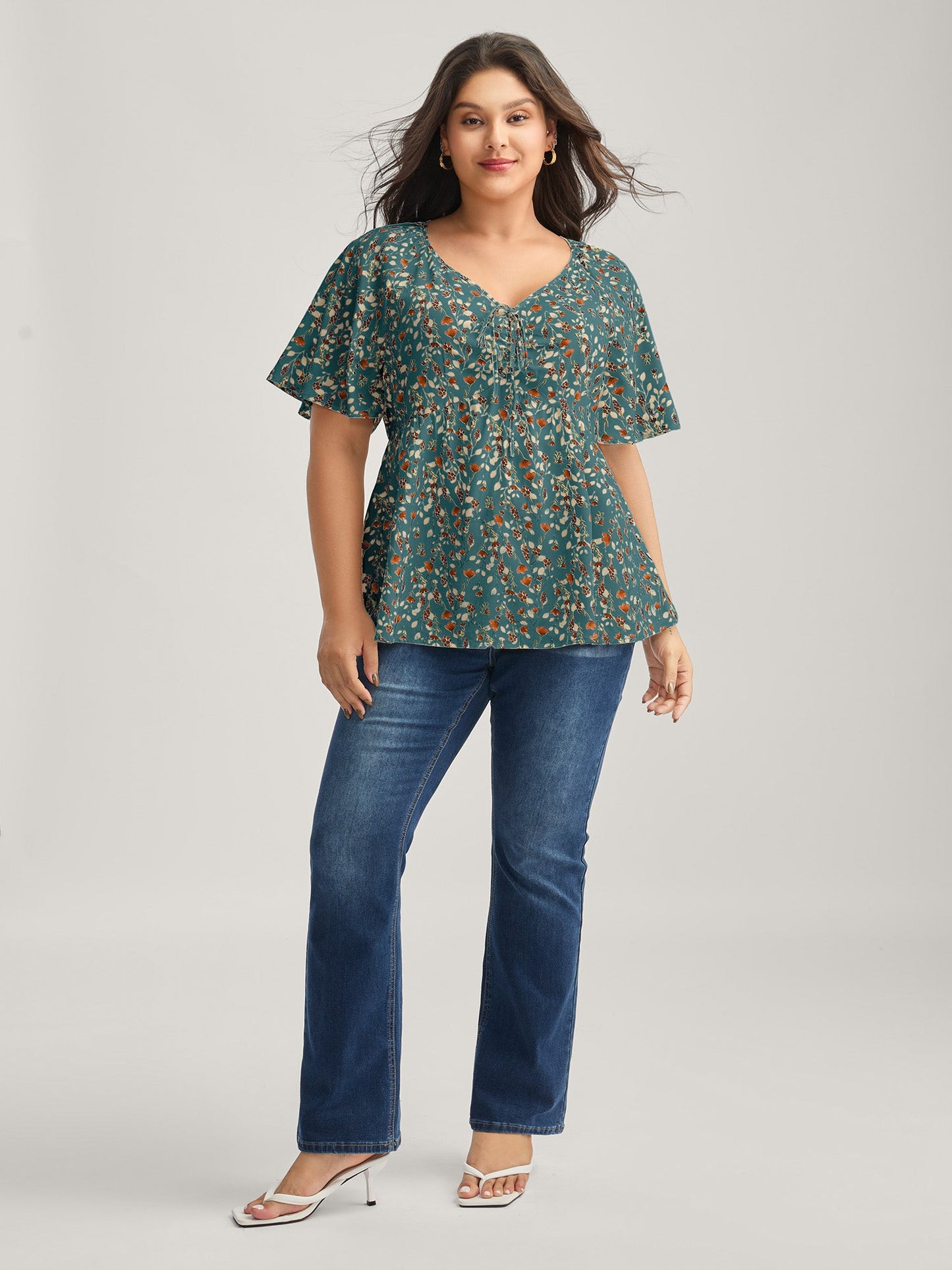 Bust-Comfort Floral Print Tie Blouse