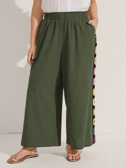 Shirred Waist Wide-Leg Spliced Pants