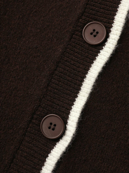 Textured Pocket Color Contrast Knit Cardigan