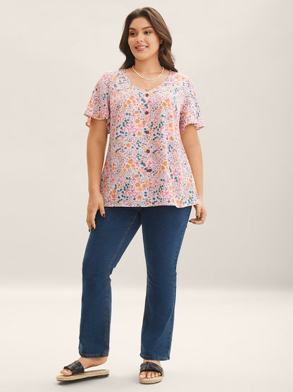 Floral Print V-Neck Flowy Blouse