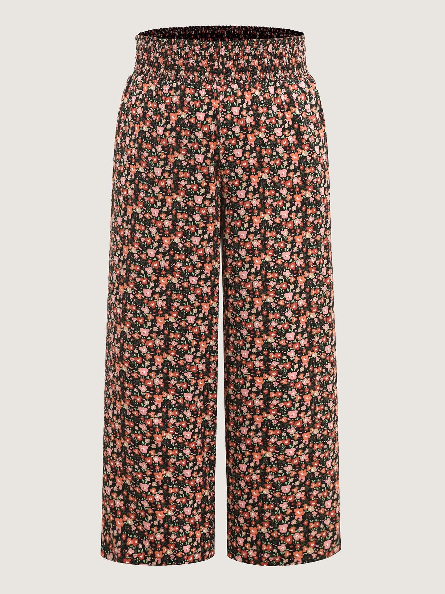 Shirred Waist Ditsy Floral Wide-Leg Pants