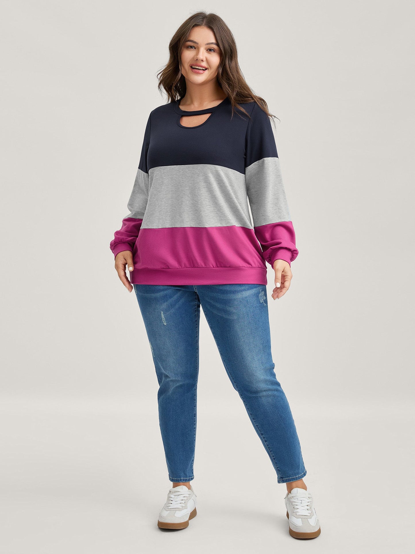 Supersoft Color Block Neck Cut-Out Sweatshirt