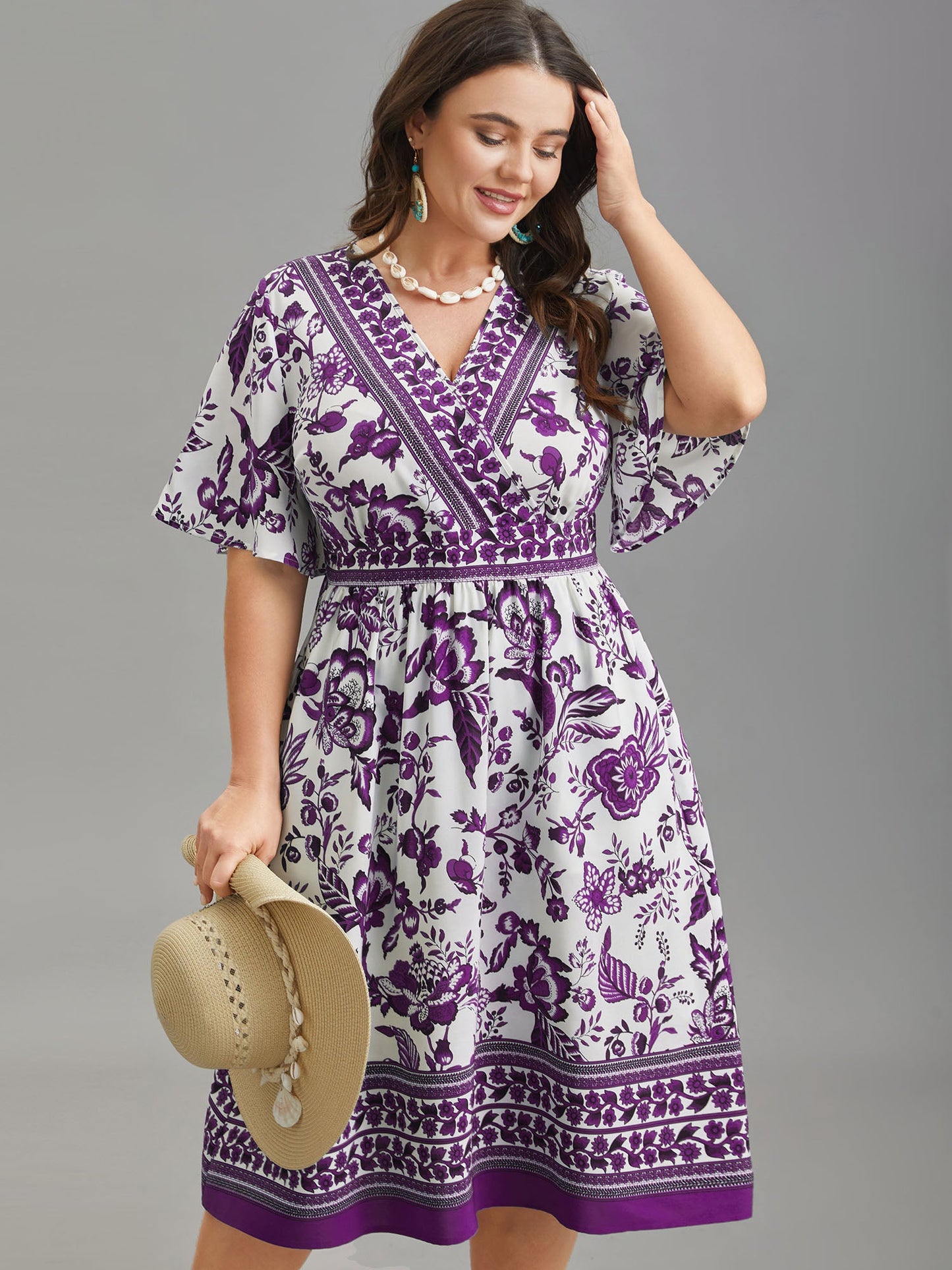 Floral Print Wrap-Neck Pocket Midi Dress