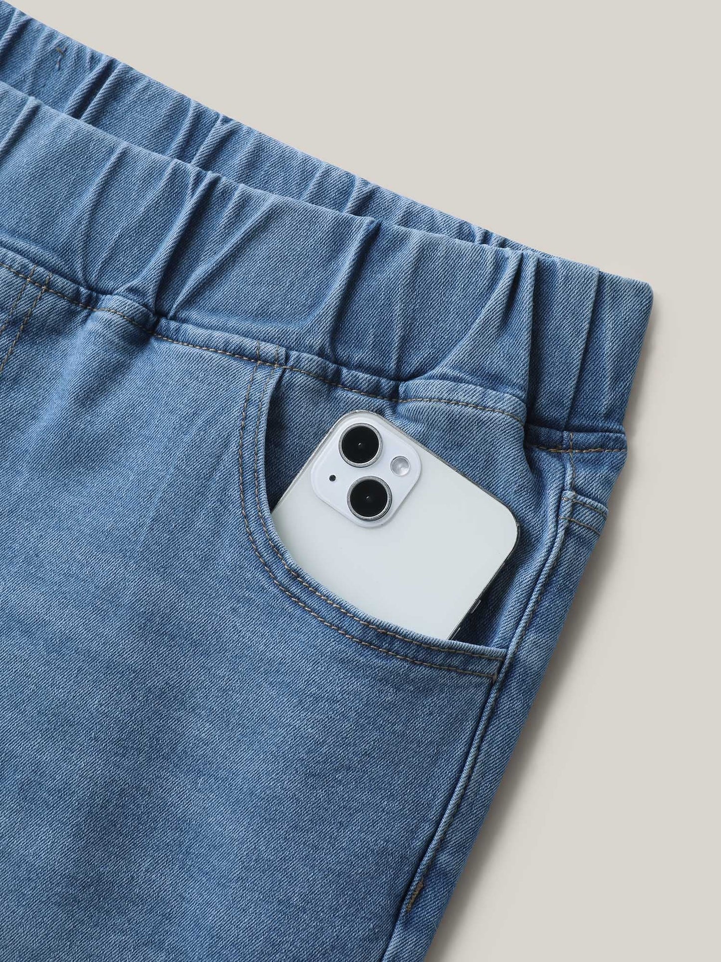 Pull-On Stretchy Waist Denim Shorts