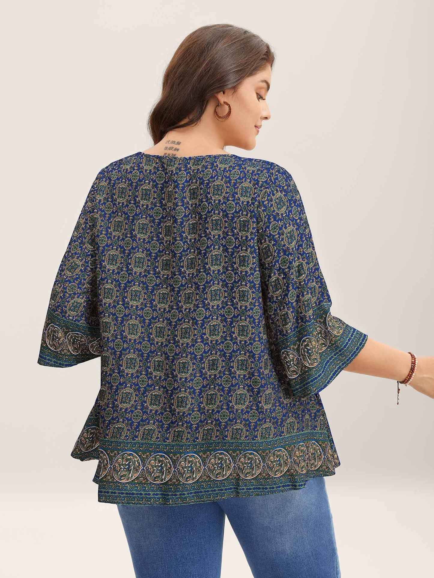 Pin-Tuck Pleat Ornate Print Relaxed Fit Shirt