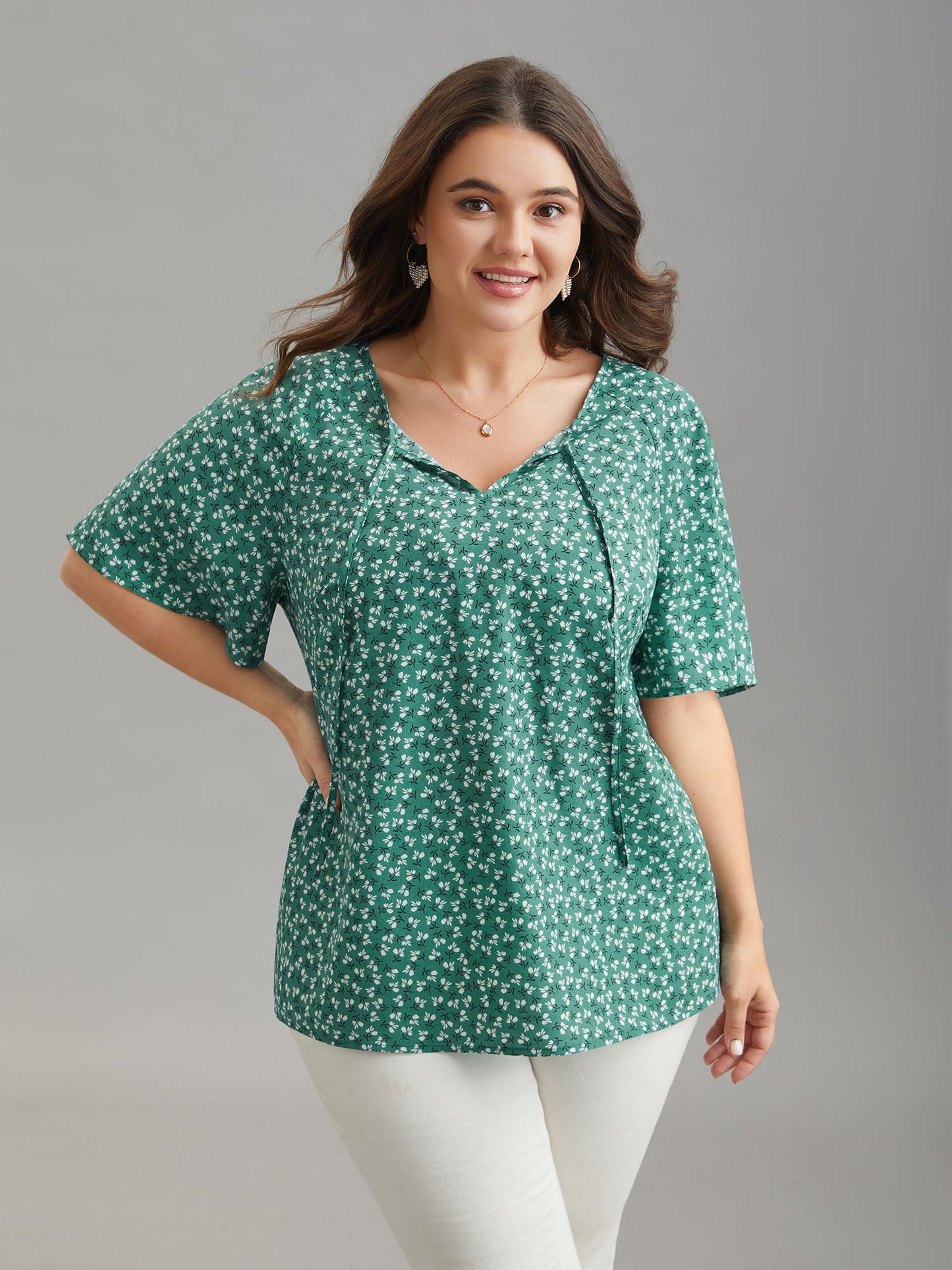 Ditsy Floral Print Half Sleeve Shirt