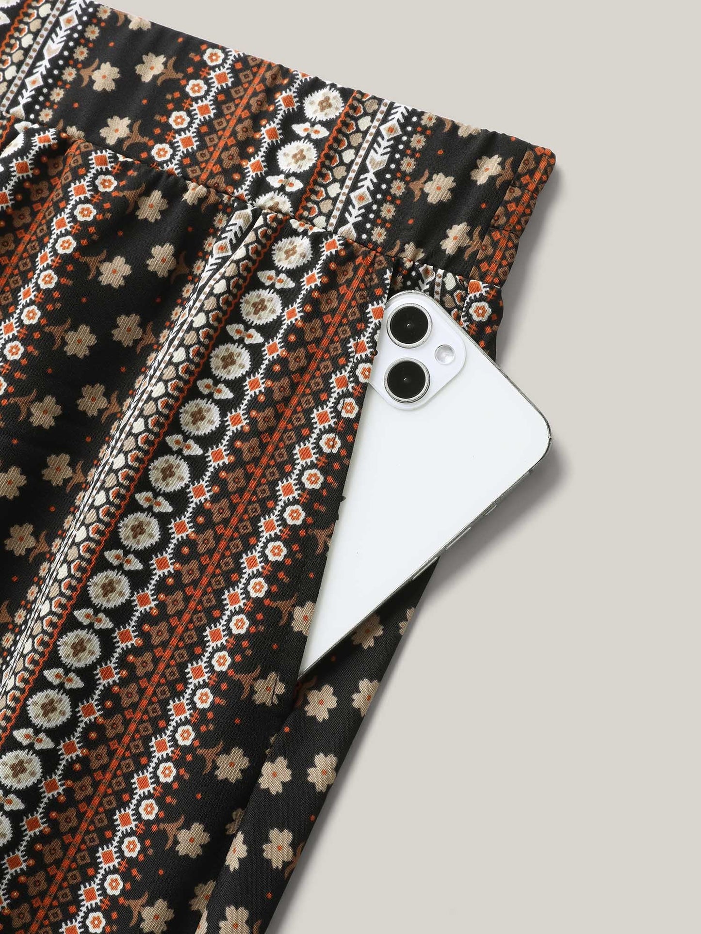 Boho Geometric Pattern Wide-Leg Pants