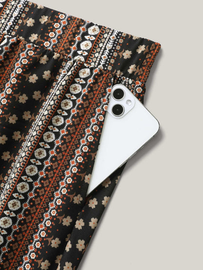 Boho Geometric Pattern Wide-Leg Pants