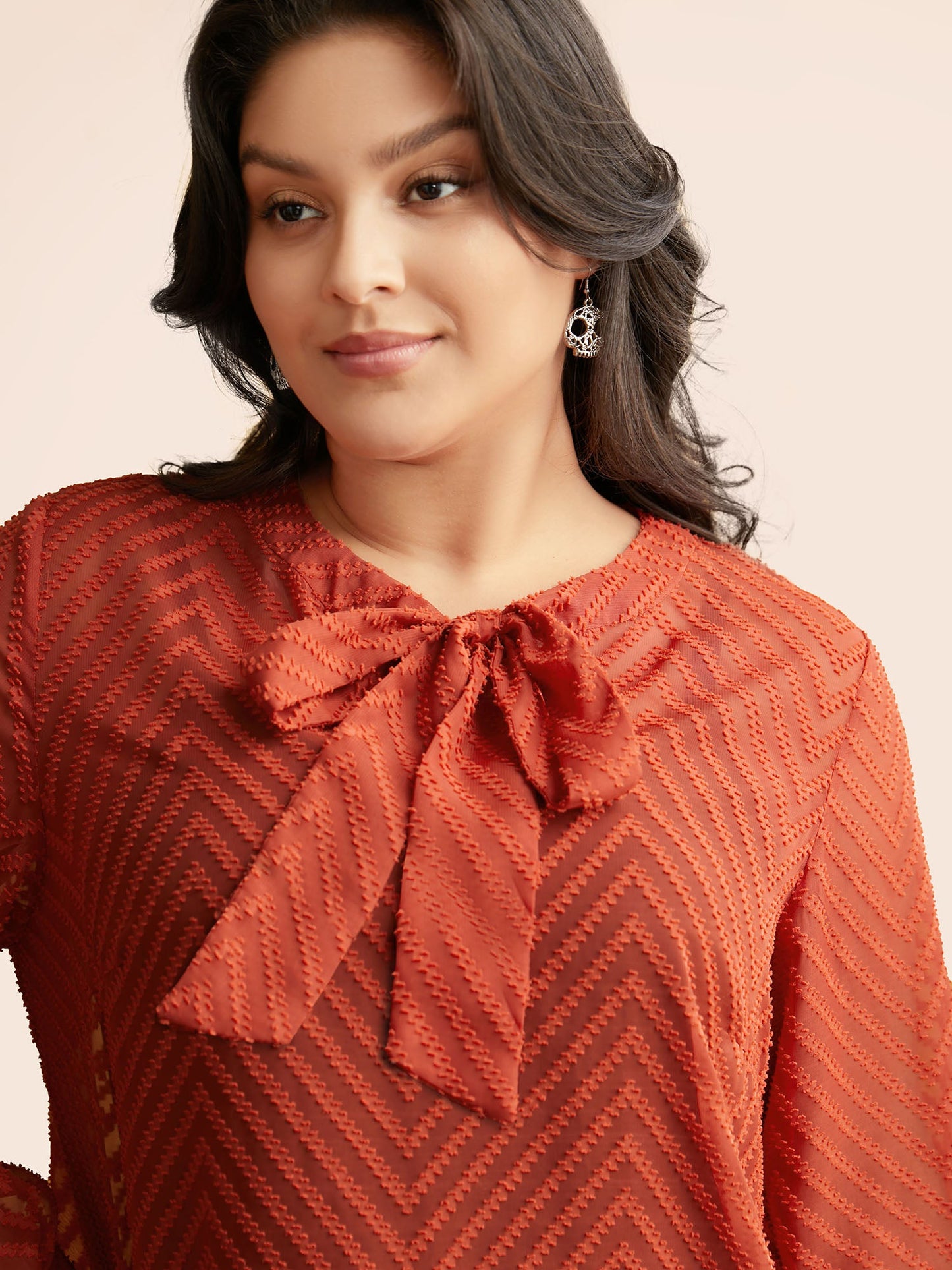 Wicked Neck Ribbon Lantern Sleeve Blouse