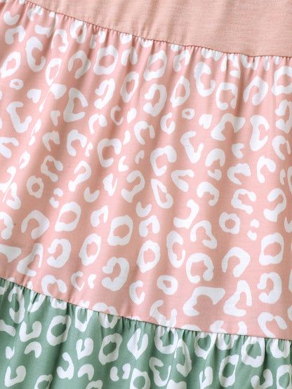 Spliced Printed Tiered Ruffled Sleeve T-Shirt