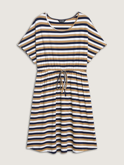 Pure Cotton Striped Waist-Tie Midi Dress