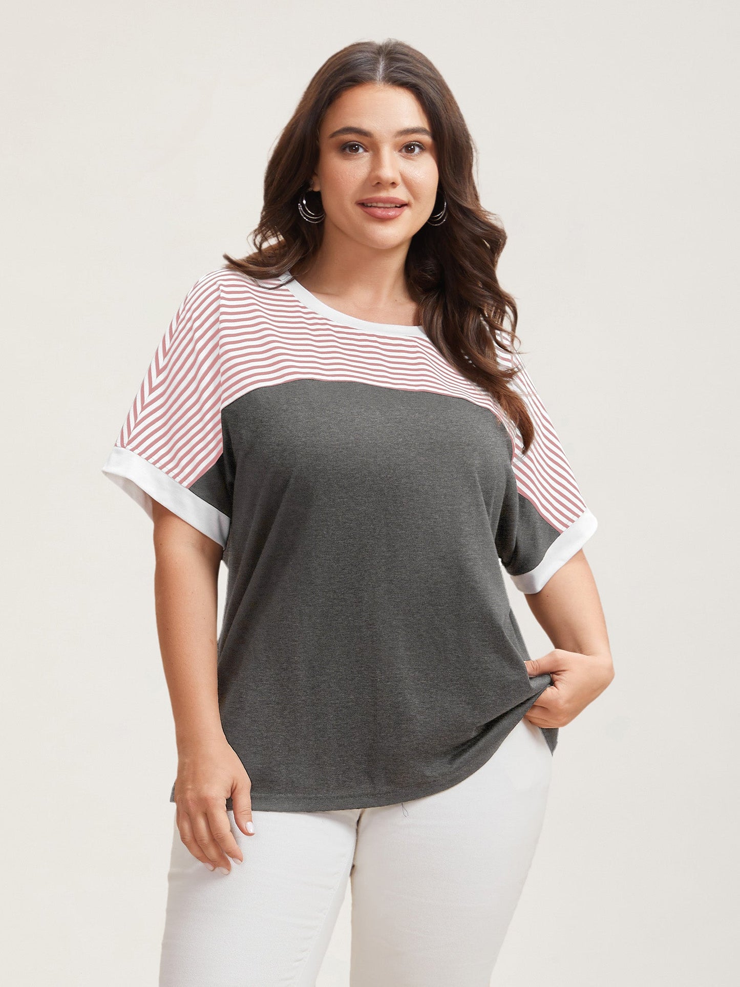 Solid and Striped Contrast Hem T-Shirt