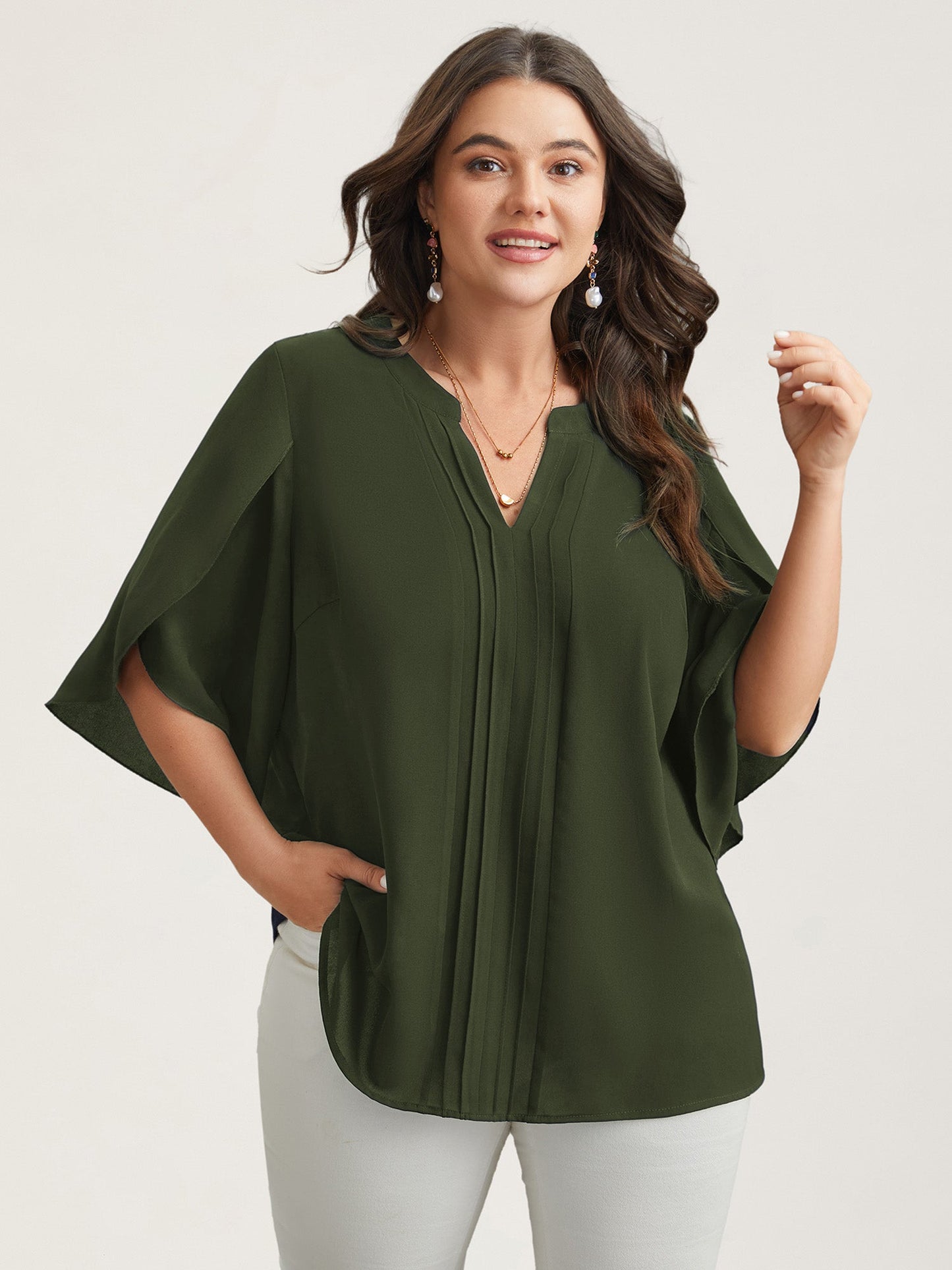 Petal Sleeve Toothpick Pleats Shirt