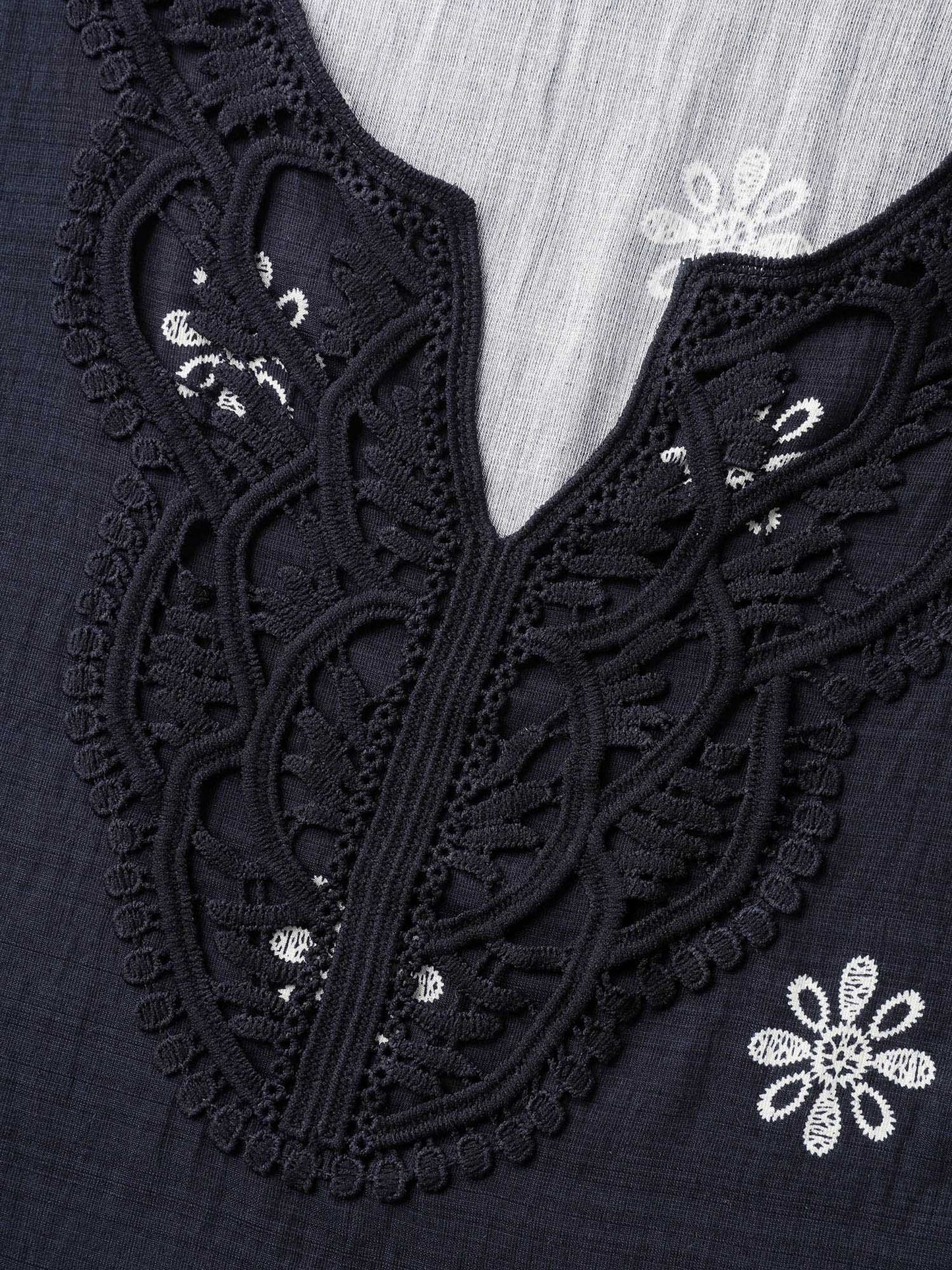 Boho Print Lace Neck Blouse