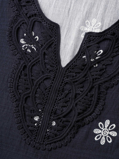 Boho Print Lace Neck Blouse