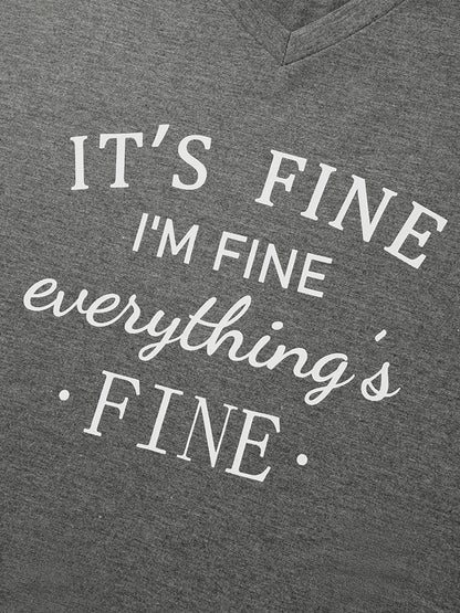 Letter Print V Neck T-shirt