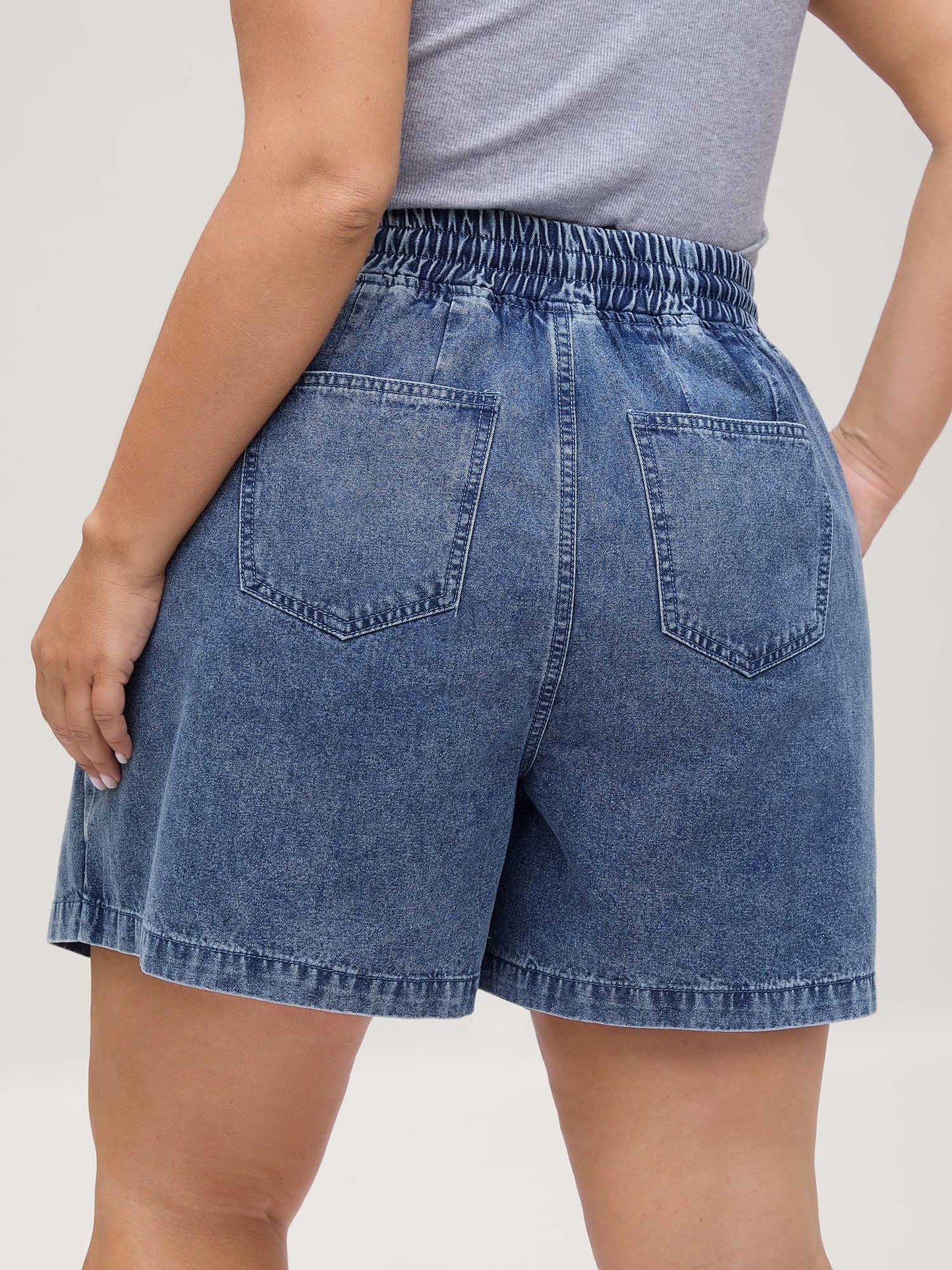 Pull-On Drawstring Denim Skort
