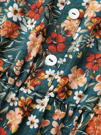 Ditsy Floral Adjustable Straps Elastic Waist Dress