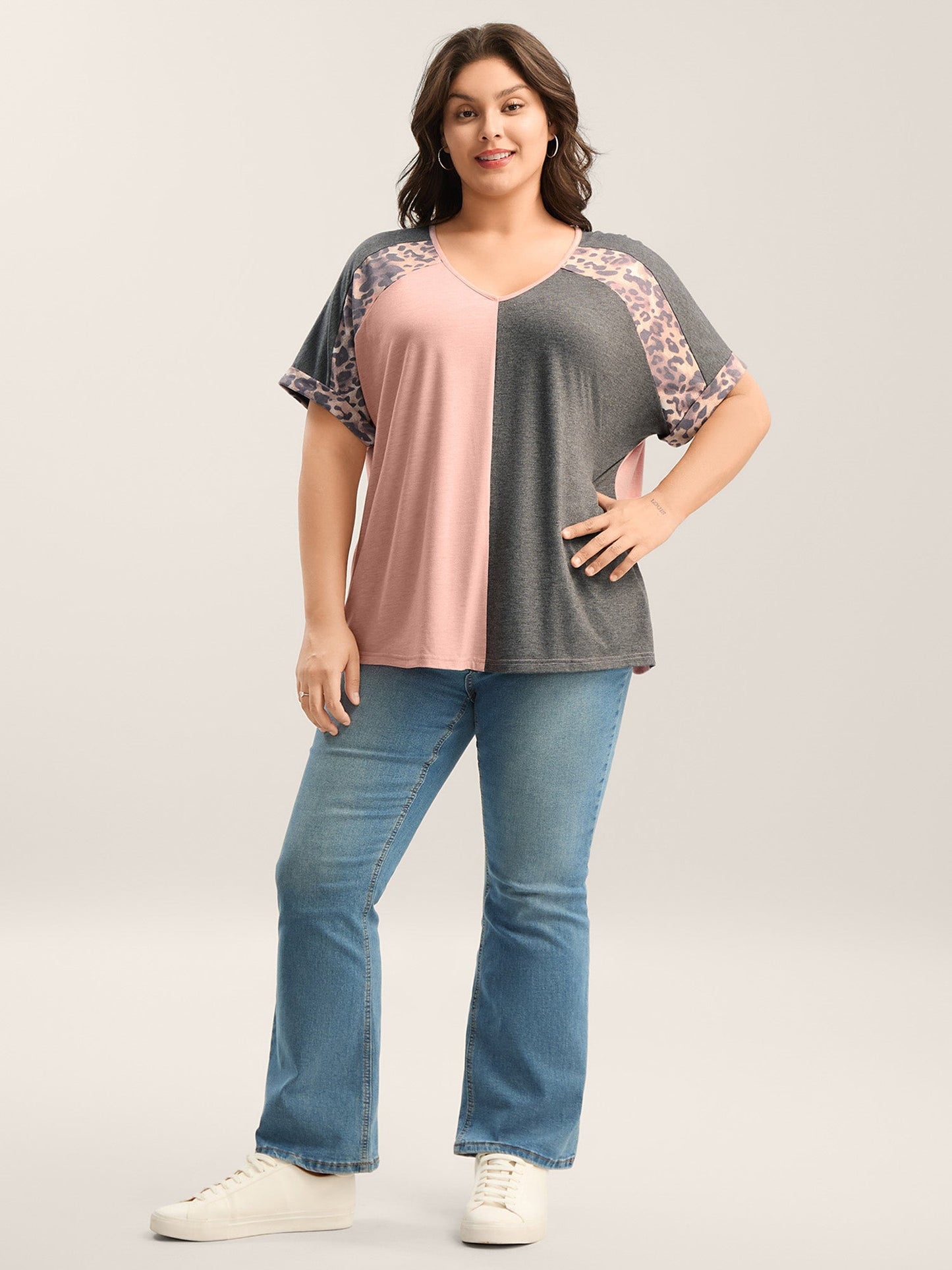 Leopard Print Color Contrast T-Shirt