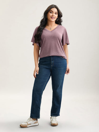 V-Neck Stretchy Flared Sleeve T-Shirt