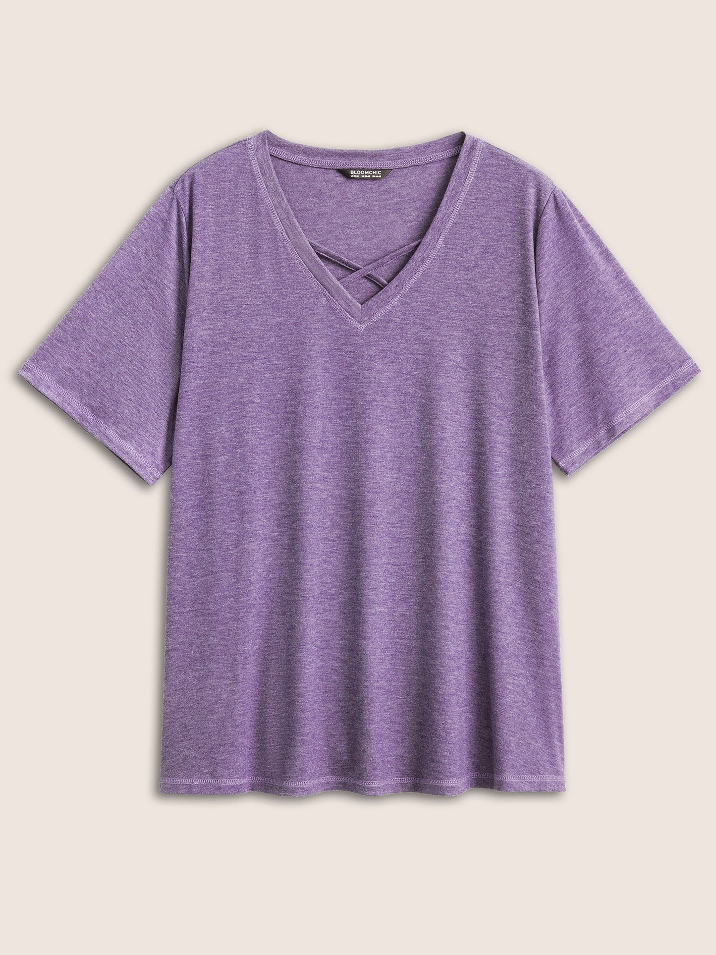 Solid Crisscross Neck Contrast Stitch T-shirt