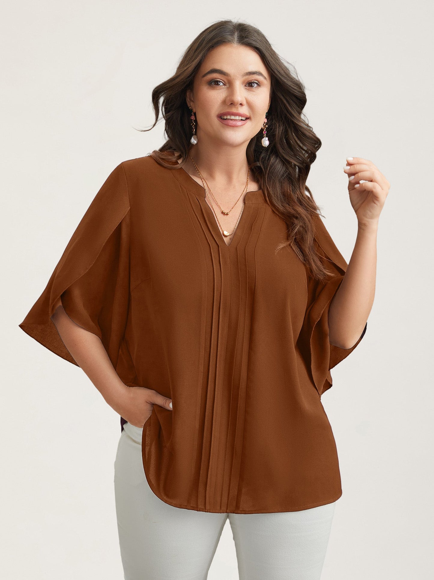 Petal Sleeve Toothpick Pleats Shirt
