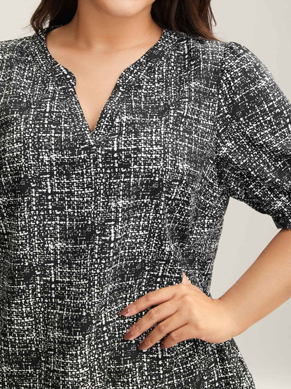 Geometric Print Puff Sleeve Blouse