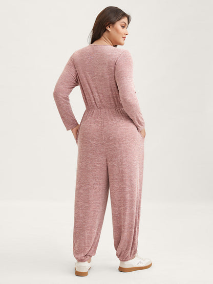 Elastic Waist Overlap Collar Lounge Jumpsuit