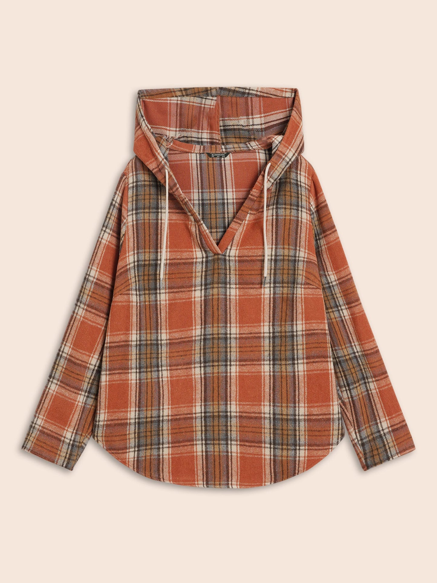 Brushed Fabric Plaid Hooded Sweatshirt