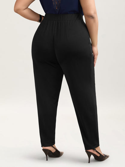 Pleated Stretchy Waist Skinny-Fit Pants