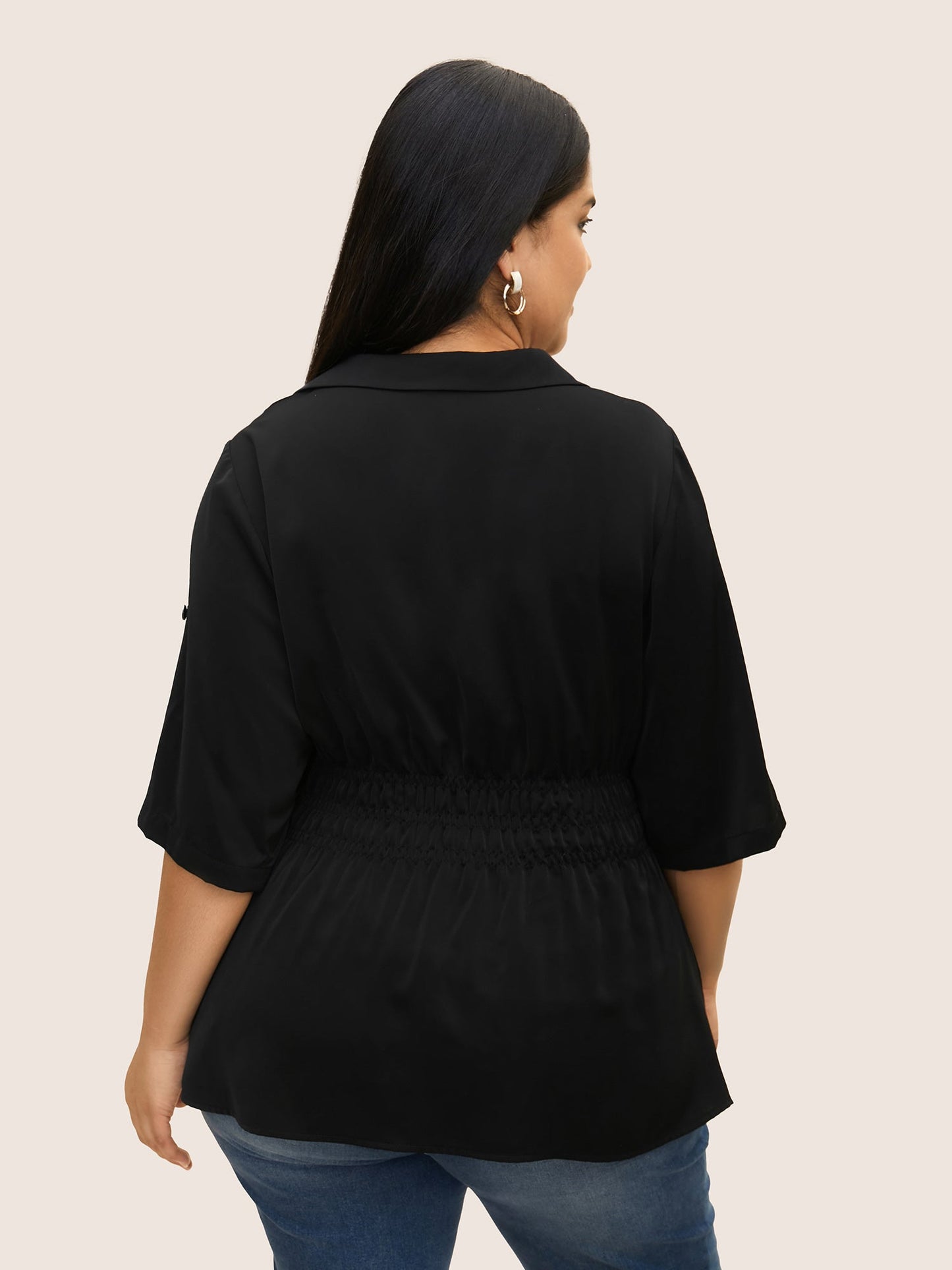 Shirt Collar Button Cuff Sleeve Blouse