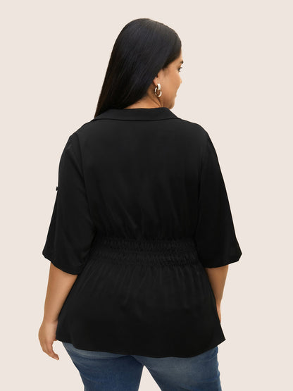 Shirt Collar Button Cuff Sleeve Blouse